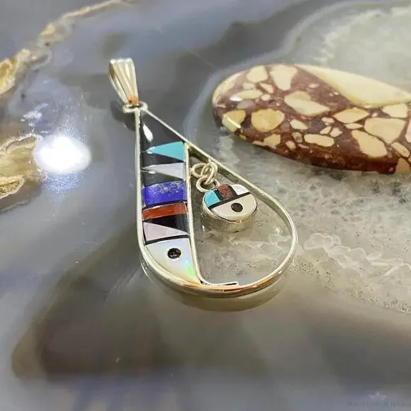 Sheryl Edaakie Zuni Sterling Multistone Inlay Teardrop Pendant For Women #2